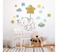 kina - Pegatina Pared Decoración Habitación Niños R00548 - Material Tela Ecológica, Hipoalergénico, Reposicionable, Efecto caricia, Escuela infantil - Gráficos Elefante y medir 80x30 cm