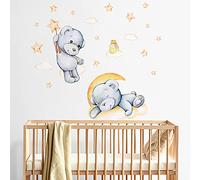 kina - Pegatina Pared Decoración Habitación Niños R00576 - Material Tela Ecológica, Hipoalergénico, Reposicionable, Efecto caricia, Escuela infantil - Gráficos Ositos y medir 80x30 cm