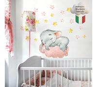 kina - Pegatina Pared Decoración Habitación Niños R00586 - Material Tela Ecológica, Hipoalergénico, Reposicionable, Efecto caricia, Escuela infantil - Gráficos Elefante y medir 90x30 cm