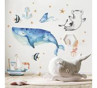 kina - Pegatina Pared Decoración Habitación Niños R00595 - Material Tela Ecológica, Hipoalergénico, Reposicionable, Efecto caricia, Escuela infantil - Gráficos Mar y medir 100x30 cm