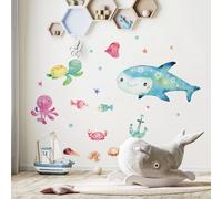 kina - Pegatina Pared Decoración Habitación Niños R00602 - Material Tela Ecológica, Hipoalergénico, Reposicionable, Efecto caricia, Escuela infantil - Gráficos Mar y medir 100x30 cm