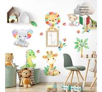 kina - Pegatina Pared Decoración Habitación Niños R00625 - Material Tela Ecológica, Hipoalergénico, Reposicionable, Efecto caricia, Escuela infantil - Gráficos Selva y medir 120x30 cm