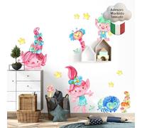 kina - Pegatina Pared Decoración Habitación Niños R00640 - Material Tela Ecológica, Hipoalergénico, Reposicionable, Efecto caricia, Escuela infantil - Gráficos Duendes y medir 120x30 cm