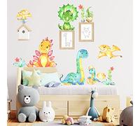 kina - Pegatina Pared Decoración Habitación Niños R00649 - Material Tela Ecológica, Hipoalergénico, Reposicionable, Efecto caricia, Escuela infantil - Gráficos Dinosaurios y medir 120x40 cm