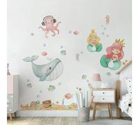 kina - Pegatina Pared Decoración Habitación Niños R00672 - Material Tela Ecológica, Hipoalergénico, Reposicionable, Efecto caricia, Escuela infantil - Gráficos Mar y medir 120x40 cm