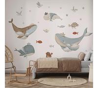 kina - Pegatina Pared Decoración Habitación Niños R00801 - Material Tela Ecológica, Hipoalergénico, Reposicionable, Efecto caricia, Escuela infantil - Gráficos Mar y medir 120x40 cm