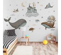 kina - Pegatina Pared Decoración Habitación Niños R00802 - Material Tela Ecológica, Hipoalergénico, Reposicionable, Efecto caricia, Escuela infantil - Gráficos Mar y medir 120x40