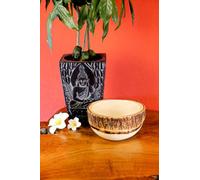 Kinaree Cuenco redondo pequeño de madera de mango, 14 cm | Sección transversal de un mango con hueco hueco y borde de corteza, diámetro aprox. 14 cm, 7,5 cm de profundidad