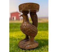 Kinaree Mesa auxiliar con diseño de gallo de madera de súar, mesa auxiliar de madera tallada a mano y taburete para flores, figura animal de madera maciza, 51 cm, ejemplar rústico único de Tailandia