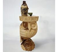 Kinaree Mesa auxiliar NOK HUUK Búho de madera maciza de Suar - Mesita de noche tallada a mano o soporte para flores en diseño asiático, madera natural única de Indonesia (natural)