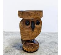 Kinaree Mesa auxiliar NOK HUUK Búho de madera maciza de Suar - Mesita de noche tallada a mano o soporte para flores en diseño asiático, madera natural única de Indonesia (marrón)