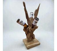 Kinaree Soporte para botellas de madera de teca - Botellero de madera hecho a mano - Escultura decorativa natural - Soporte único para botellas de 75 - 85 cm - Pantalla de madera de raíz maciza (L)