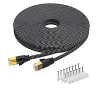 KINBETA Cable Ethernet Cat 7 10 m - Cable plano trenzado LAN RJ45 - Cable de conexión blindado con clips para Xbox PS3 PS4 PC ordenador portátil router TV