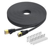 KINBETA Cable Ethernet Cat 7 20m, Cable Ethernet de Red de Internet Cat7 de Alta Velocidad Gigabit Lan Rj45 Trenzado Plano Patch Cord Blindado con Clips para PS PC Ordenador Portátil Enrutador TV