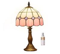 Kinbolas Lámpara De Mesa De Estilo Tiffany, Iluminación Art Deco Lámpara De Vidrio Manchada De Manchas Pequeñas Lámpara De Dormitorio De Noche De Noche, Sala De Estar, Luz De Decoració(Color:Pink 2)