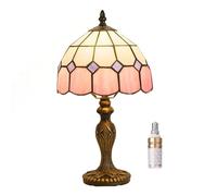 Kinbolas Lámpara De Mesa De Estilo Tiffany, Iluminación Art Deco Lámpara De Vidrio Manchada De Manchas Pequeñas Lámpara De Dormitorio De Noche De Noche, Sala De Estar, Luz De Decoració(Color:rosa)