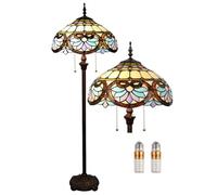 Kinbolas Lámpara de pie vintage con vitrales tulipa estilo Tiffany candeeiro de pé libro lampara para salon leer en el dormitorio de trabajo lamparas pie suelo (Color:F-4)
