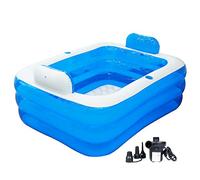 Kinbolas Piscina inflable, bañera plegable inflable para adultos, piscina infantil para balcón, jardín, piscina rectangular con gran respaldo trasero asiento y soporte para