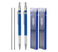 KINBOM 2 Piezas Lápices Mecánicos de Rayas con Sacapuntas Integrado, 24 Piezas 2mm Redondos Recambios de Lápices, Lápices Carpintero para Construcción Marcador de Metal Soldadores Fontaneros (Azul)