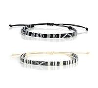 KINBOM 2 Piezas Pulseras de Playa Mujer, 18-36cm Ajustable Pulseras para Surferas Pulseras Bohemias Pulseras Trenzadas Tobillos Hechas a Mano Cadena de Muñeca para Mujeres Hombres (Negro, Blanco)