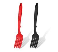 KINBOM 2 Piezas Tenedor de Cocina Silicona Tenedores Flexibles Resistente al Calor Multifuncional Antiadherente Tenedor para Mezclar para Utensilios de Cocina Revolver Mezclar Hacer Puré (Rojo, Negro)