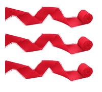 KINBOM 3 Rollos Cinta y Gasa, 3,8cm x 5m Cinta Seda con Flecos para Bodas, Ramos de Novia, Manualidades, Fotografía (Rojo)