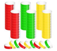KINBOM 600 Piezas Pulseras Identificativas de Neón, Impermeables Brazalete Papel Pulseras para Eventos Coloridas Pulseras para Fiestas Brazaletes para Eventos Conciertos Ferias(Verde, Rojo, Amarillo)