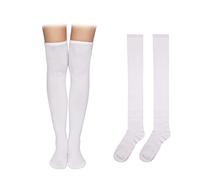 KINBOM 60cm / 23.6inch 1 Par Calcetines Hasta el Muslo, 100% Algodón Suaves Hasta la Rodilla Medias Largas para Niñas Mujeres Uso Diario (Blanco)