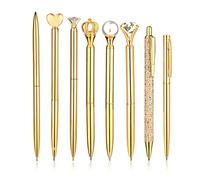 KINBOM Juego de Bolígrafos, 8 Bolígrafos Bonitos de Metal para Mujer, Bolígrafo de Diamante de Cristal para Suministros de Escritura de Escritorio de Oficina (Dorado)