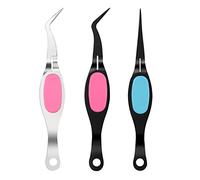 KINBOM Pinzas para Manualidades, 3 Piezas Pinzas Inversas de Acero Inoxidable con Punta Curva y Punta Recta, Pinzas para Joyería para Manualidades Abalorios Pestañas Uñas Laboratorio de Arte