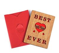 KINBOM Tarjeta de Madera para Mamá, Regalo de Tarjeta de Madera Best Mum Ever de Madera para Cumpleaños de Mamá, Día de la Madre, Tarjeta de Felicitación Hecha a Mano