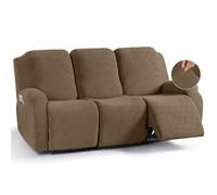 KinCam Funda Sillon Relax reclinable, Funda para Sillón Relax de Jacquard, Funda Sillon orejero Funda Elástica con Bolsillo para Perros y Mascotas, Suave y Lavable Funda Sofa 3 plazas Marrón Claro