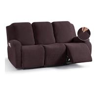 KinCam Funda Sillon Relax reclinable, Funda para Sillón Relax de Jacquard, Funda Sillon orejero Funda Elástica con Bolsillo para Perros y Mascotas, Suave y Lavable Funda Sofa 3 plazas Café