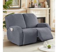 KinCam Funda Sillon Relax reclinable, Funda para Sillón Relax de Jacquard, Funda Sillon orejero Funda Elástica con Bolsillo para Perros y Mascotas, Suave y Lavable Funda Sofa 2 plazas Gris Oscuro