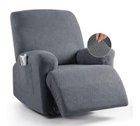 KinCam Funda Sillon Relax reclinable, Funda para Sillón Relax de Jacquard, Funda Sillon orejero Funda Elástica con Bolsillo para Perros y Mascotas, Suave y Lavable Funda Sofa 1 Plaza Gris Oscuro
