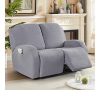 KinCam Funda Sillon Relax reclinable, Funda para Sillón Relax de Jacquard, Funda Sillon orejero Funda Elástica con Bolsillo para Perros y Mascotas, Suave y Lavable Funda Sofa 2 plazas Gris Claro