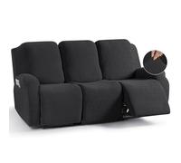 KinCam Funda Sillon Relax reclinable, Funda para Sillón Relax de Jacquard, Funda Sillon orejero Funda Elástica con Bolsillo para Perros y Mascotas, Suave y Lavable Funda Sofa 3 plazas Negro