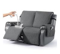 KinCam Funda Sillon Relax reclinable, Impermeable Funda para Sillón Relax con Bolsillo Laterales y Correas elásticas para Perros y Mascotas, Suave y Lavable Funda Sofa 2 plazas Gris carbón