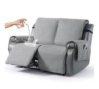 KinCam Funda Sillon Relax reclinable, Impermeable para Sillón Relax con Bolsillo Laterales y Correas elásticas para Perros y Mascotas, Suave y Lavable Funda Sofa 2 plazas Gris Claro