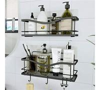 KINCMAX Estanteria de Ducha para Baño con Adhesivo sin Necesidad de Taladro (2 Piezas) - Organizador Baño para el Interior de la Ducha con 4 Ganchos para Accesorios (Negro)