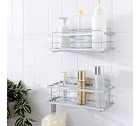 KINCMAX Estanteria Ducha Sin Taladro - Set 2x Estante Ducha Sin Taladro Autoadhesivo - 2x Estantería Ducha de Pared para Champú y Gel - 2x Cesta Ducha en Dos Tamaños - Plateado