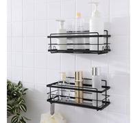 KINCMAX Estanteria Ducha Sin Taladro - Set 2x Estante Ducha Sin Taladro Autoadhesivo - 2x Estantería Ducha de Pared para Champú y Gel - 2x Cesta Ducha en Dos Tamaños - Negro