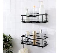 KINCMAX Estanteria Ducha Sin Taladro - Set 2x Estante Ducha Sin Taladro Autoadhesivo - 2x Estantería Ducha de Pared para Champú y Gel - 2x Cesta Ducha en Dos Tamaños - Negro