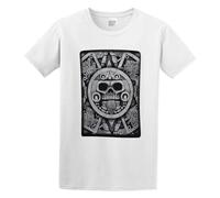 Kind Aztec Calendar Skull Sun Stone of Axayactl Day of The Dead Men's T-Shirt Unisex White Cotton Print tee Shirts XL