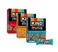 KIND Bar Minis - Paquete surtido de nueces de chocolate negro y sal marina, sal marina de almendras y caramelo, chocolate negro, cereza, anacardo, aperitivos saludables, sin gluten, aperitivos bajos