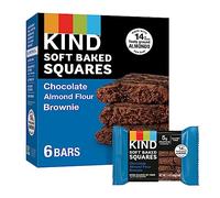 KIND Cuadrados suaves horneados, brownies de harina de almendras y chocolate, aperitivos saludables, buena fuente de fibra, sin gluten, 5 g de proteína, paquete de 6