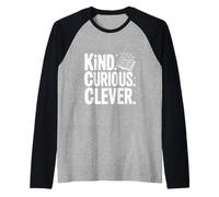 Kind Curious Clever Mindset - Cita Motivacional Camiseta Manga Raglan