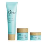 Kind Science Juego de cuidado facial de 3 piezas, limpiador suave, crema hidratante y contorno de ojos, juego de cuidado facial antienvejecimiento para mujeres, parabenos, tintes y sin