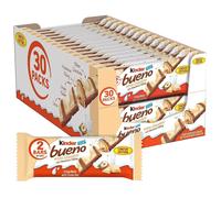 Kinder Bueno Chocolate con leche y crema de avellanas 30*43g,Kinder Bueno White ,Caja de 30 unidades,Barritas de Chocolate