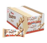 Kinder Bueno White Chocolate Blanco con Relleno Cremoso de Leche y Avellanas - Caja Ahorro de 30 Barritas Individuales de 39 g, Snack Dulce para Compartir